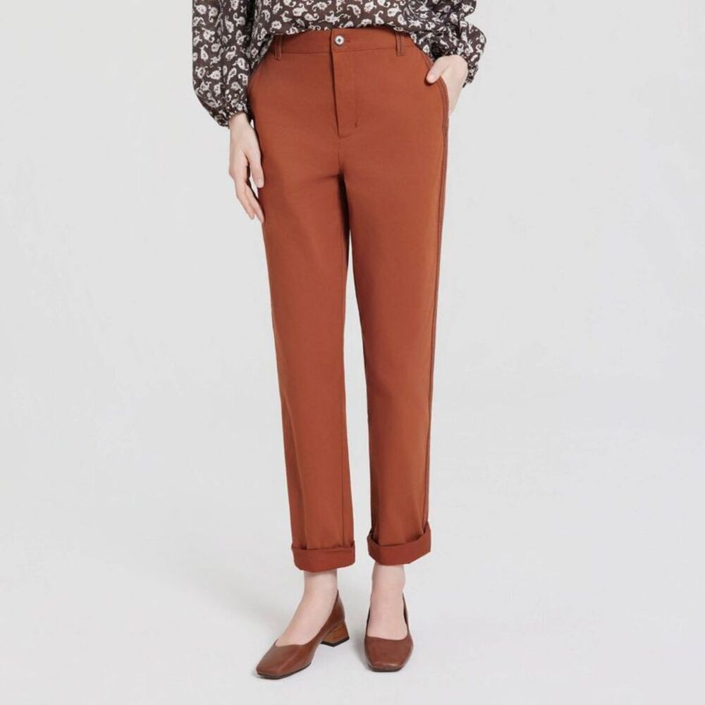 Women's Mid-Rise Side Tape Straight Leg Chino Pants - Universal Thread Brown 4